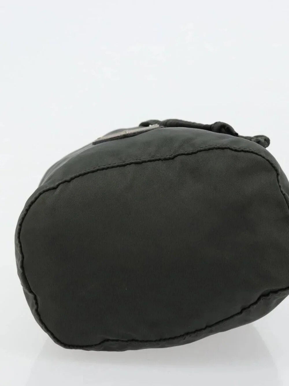 PRADA Drawstring Pouch Nylon Khaki Silver Auth bs34644